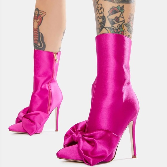 Azalea Wang Dolls Kill Need You All To Myself Stiletto Booties Blitz Pink Satin - Picture 14 of 15